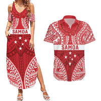 Personalised Toa Samoa Rugby Spirit Couples Matching Summer Maxi Dress and Hawaiian Shirt Red Samoan Tribal Pattern LT9 Red - Polynesian Pride