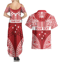 Personalised Toa Samoa Rugby Spirit Couples Matching Summer Maxi Dress and Hawaiian Shirt Red Samoan Tribal Pattern LT9 - Polynesian Pride