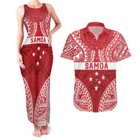 Personalised Toa Samoa Rugby Spirit Couples Matching Tank Maxi Dress and Hawaiian Shirt Red Samoan Tribal Pattern LT9 Red - Polynesian Pride