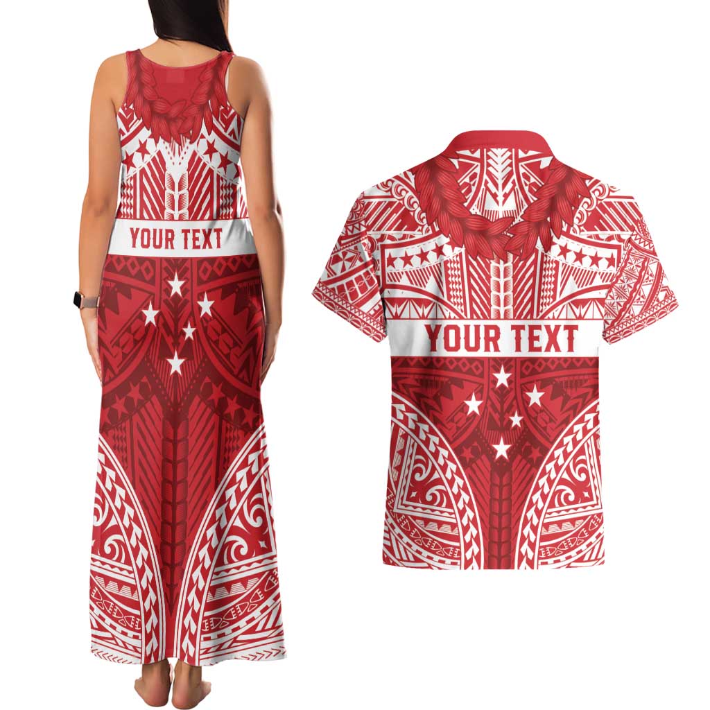 Personalised Toa Samoa Rugby Spirit Couples Matching Tank Maxi Dress and Hawaiian Shirt Red Samoan Tribal Pattern LT9 - Polynesian Pride