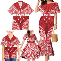 Personalised Toa Samoa Rugby Spirit Family Matching Mermaid Dress and Hawaiian Shirt Red Samoan Tribal Pattern LT9 - Polynesian Pride