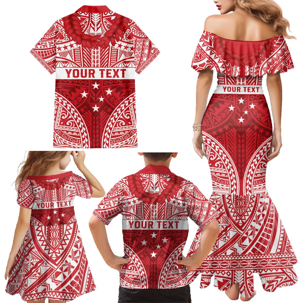 Personalised Toa Samoa Rugby Spirit Family Matching Mermaid Dress and Hawaiian Shirt Red Samoan Tribal Pattern LT9 - Polynesian Pride