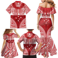 Personalised Toa Samoa Rugby Spirit Family Matching Mermaid Dress and Hawaiian Shirt Red Samoan Tribal Pattern LT9 - Polynesian Pride