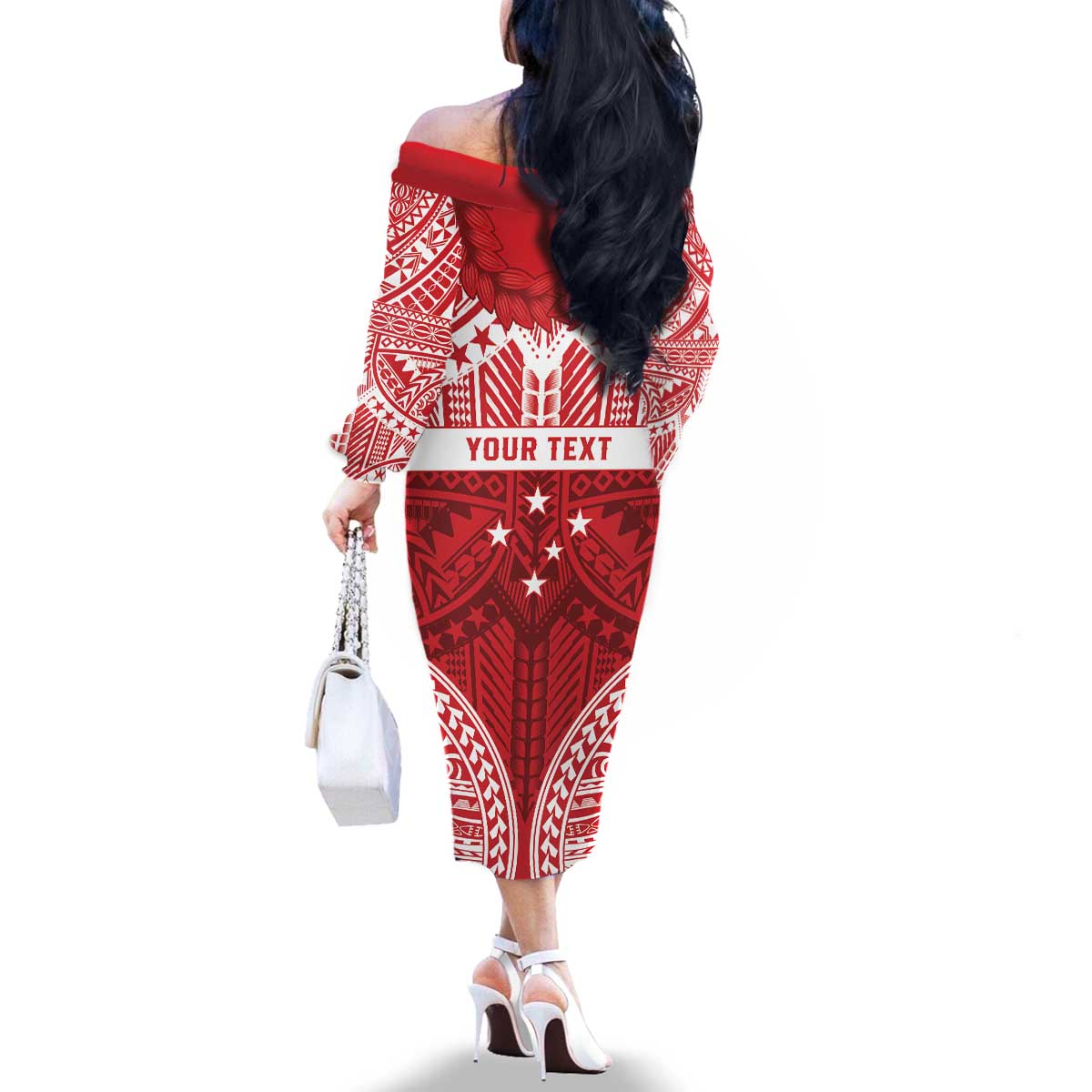 Personalised Toa Samoa Rugby Spirit Family Matching Off The Shoulder Long Sleeve Dress and Hawaiian Shirt Red Samoan Tribal Pattern LT9 - Polynesian Pride