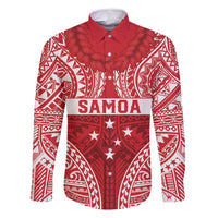 Personalised Toa Samoa Rugby Spirit Family Matching Off Shoulder Maxi Dress and Hawaiian Shirt Red Samoan Tribal Pattern LT9 Dad's Shirt - Long Sleeve Red - Polynesian Pride
