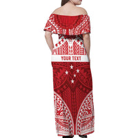 Personalised Toa Samoa Rugby Spirit Family Matching Off Shoulder Maxi Dress and Hawaiian Shirt Red Samoan Tribal Pattern LT9 - Polynesian Pride