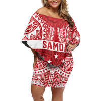 Personalised Toa Samoa Rugby Spirit Family Matching Off Shoulder Short Dress and Hawaiian Shirt Red Samoan Tribal Pattern LT9 Mom's Dress Red - Polynesian Pride