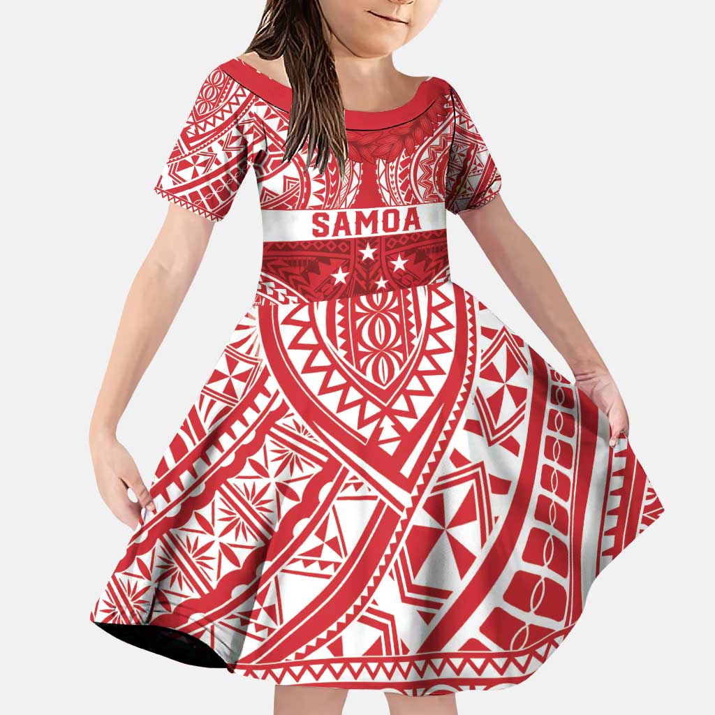 Personalised Toa Samoa Rugby Spirit Family Matching Puletasi and Hawaiian Shirt Red Samoan Tribal Pattern LT9 Daughter's Dress Red - Polynesian Pride