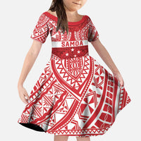 Personalised Toa Samoa Rugby Spirit Family Matching Puletasi and Hawaiian Shirt Red Samoan Tribal Pattern LT9 Daughter's Dress Red - Polynesian Pride