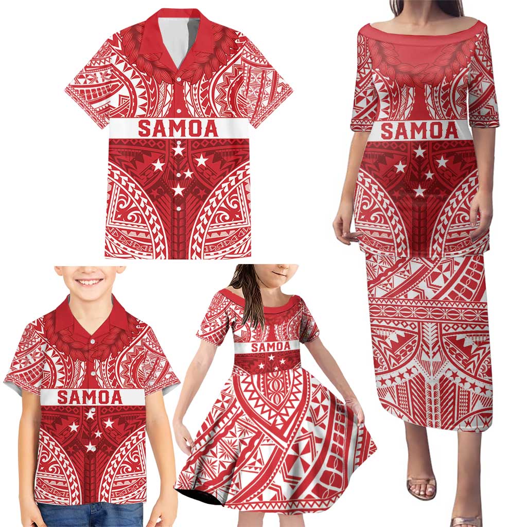 Personalised Toa Samoa Rugby Spirit Family Matching Puletasi and Hawaiian Shirt Red Samoan Tribal Pattern LT9 - Polynesian Pride