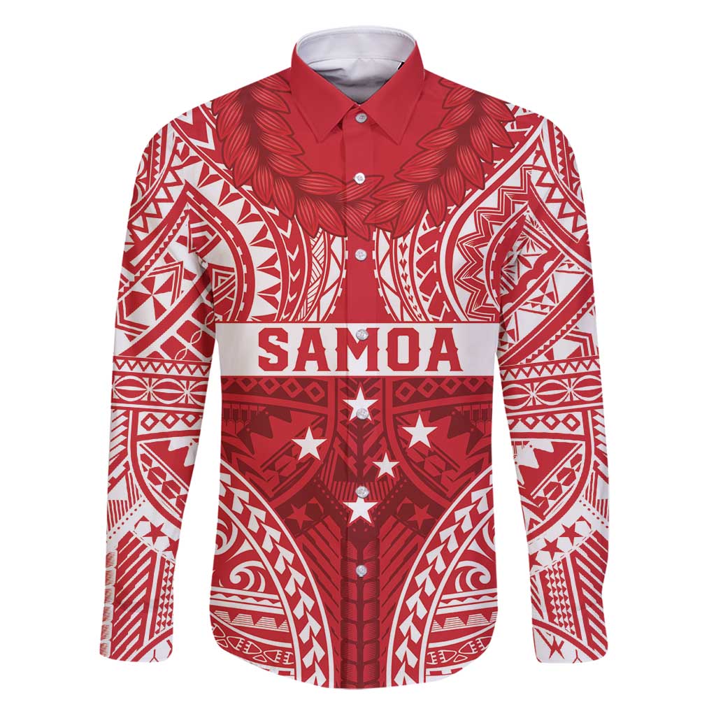 Personalised Toa Samoa Rugby Spirit Family Matching Puletasi and Hawaiian Shirt Red Samoan Tribal Pattern LT9 Dad's Shirt - Long Sleeve Red - Polynesian Pride