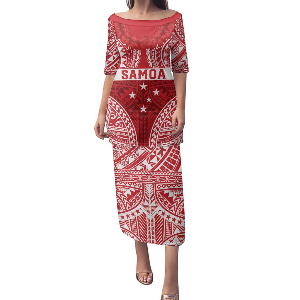 Personalised Toa Samoa Rugby Spirit Family Matching Puletasi and Hawaiian Shirt Red Samoan Tribal Pattern LT9 Mom's Dress Red - Polynesian Pride