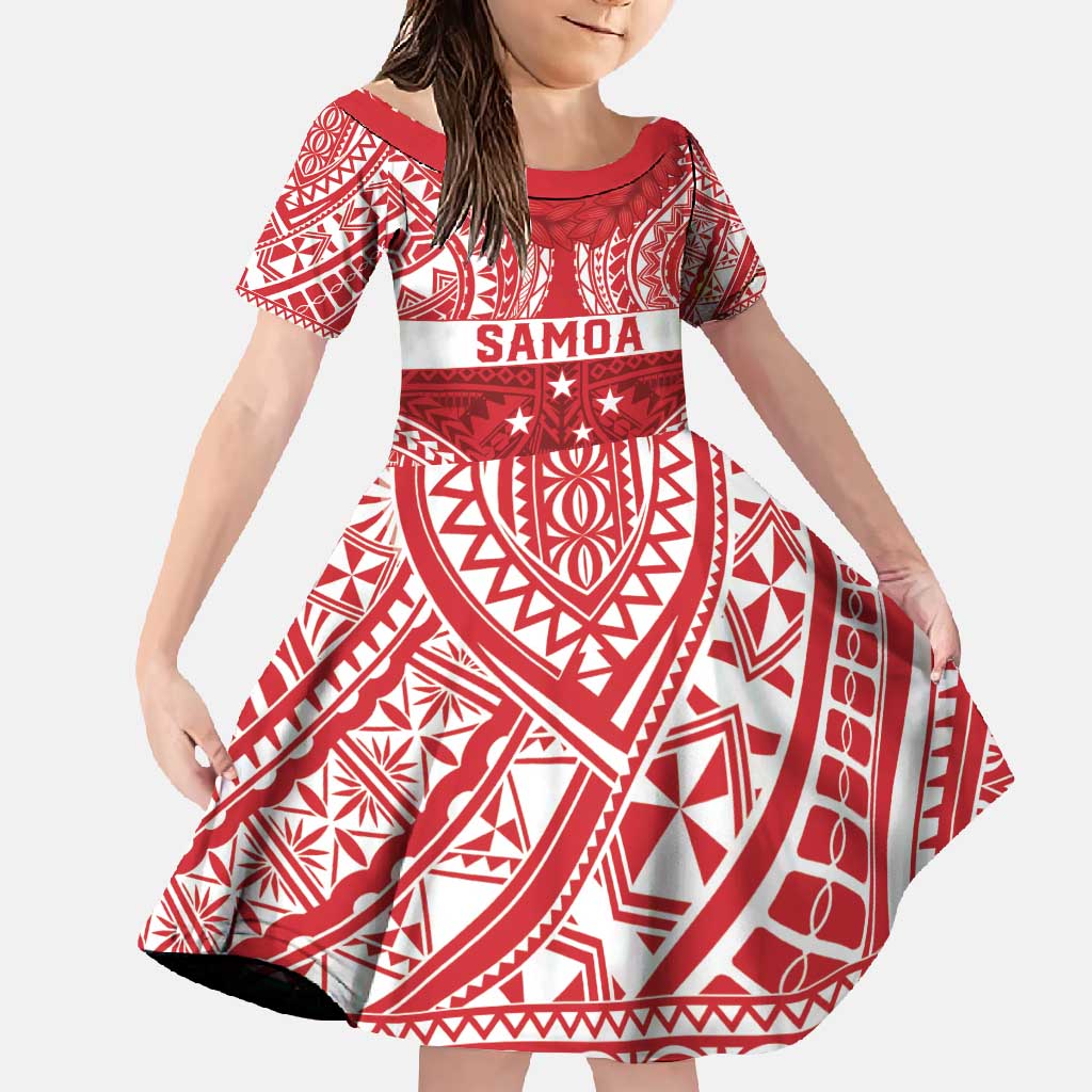 Personalised Toa Samoa Rugby Spirit Family Matching Summer Maxi Dress and Hawaiian Shirt Red Samoan Tribal Pattern LT9 Daughter's Dress Red - Polynesian Pride