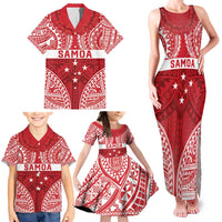 Personalised Toa Samoa Rugby Spirit Family Matching Tank Maxi Dress and Hawaiian Shirt Red Samoan Tribal Pattern LT9 - Polynesian Pride