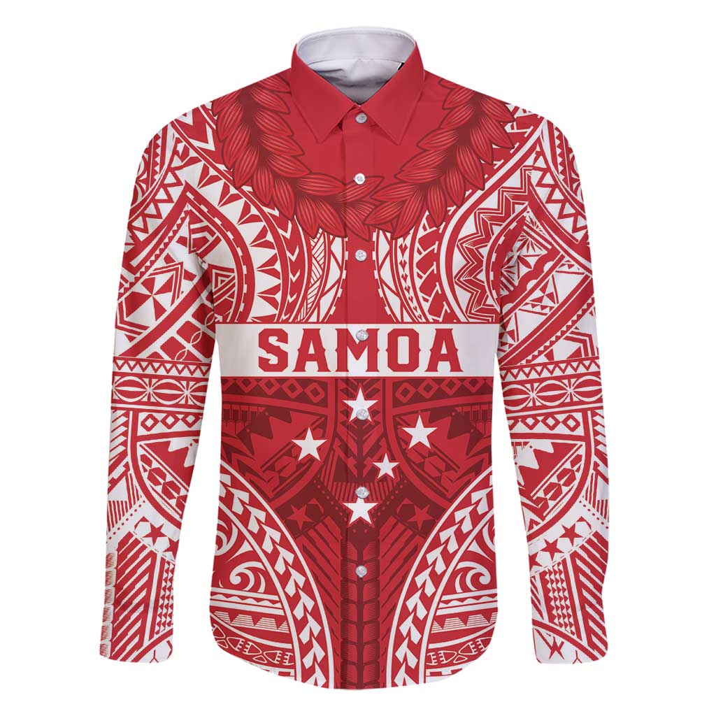 Personalised Toa Samoa Rugby Spirit Family Matching Tank Maxi Dress and Hawaiian Shirt Red Samoan Tribal Pattern LT9 Dad's Shirt - Long Sleeve Red - Polynesian Pride