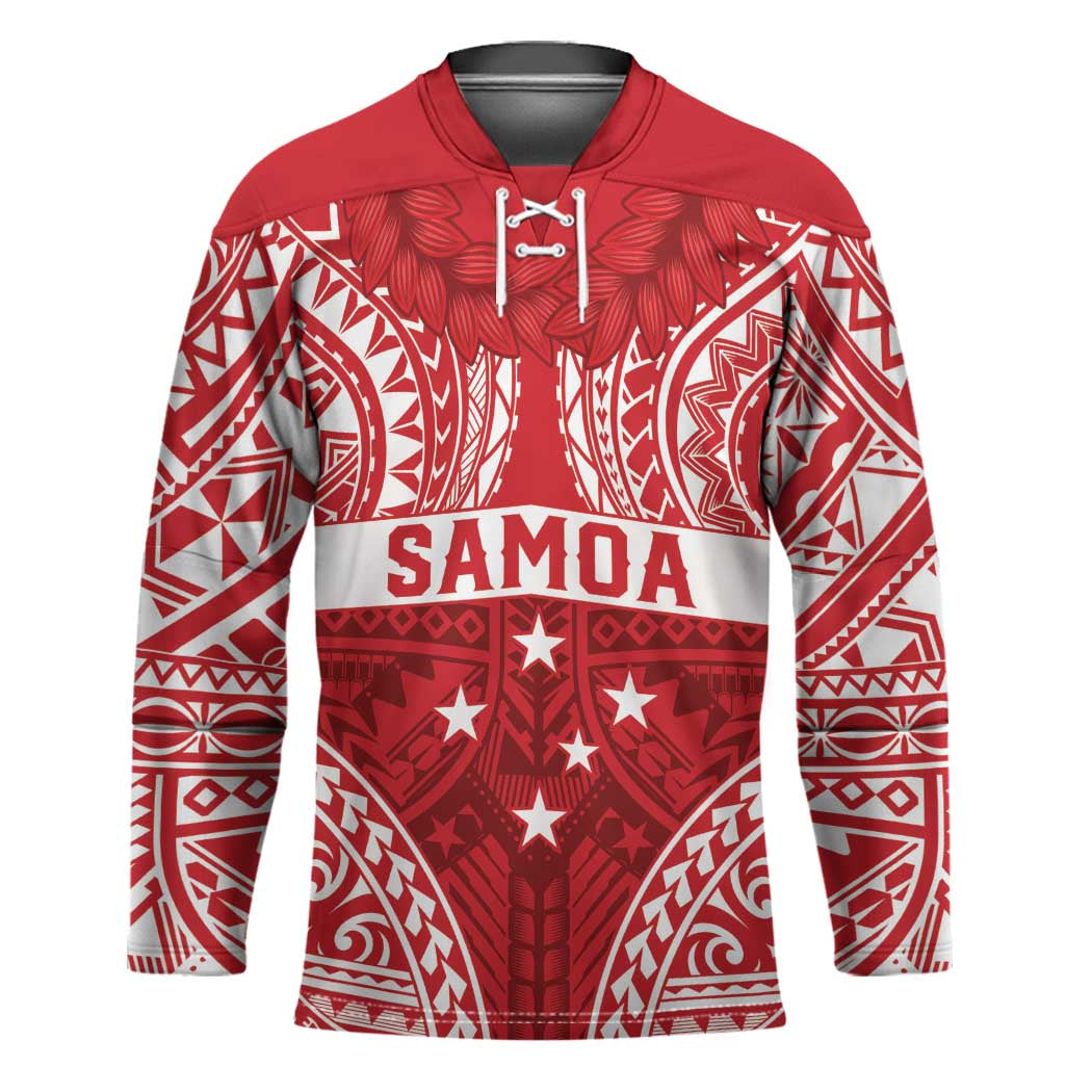 Personalised Toa Samoa Rugby Spirit Hockey Jersey Red Samoan Tribal Pattern - Polynesian Pride