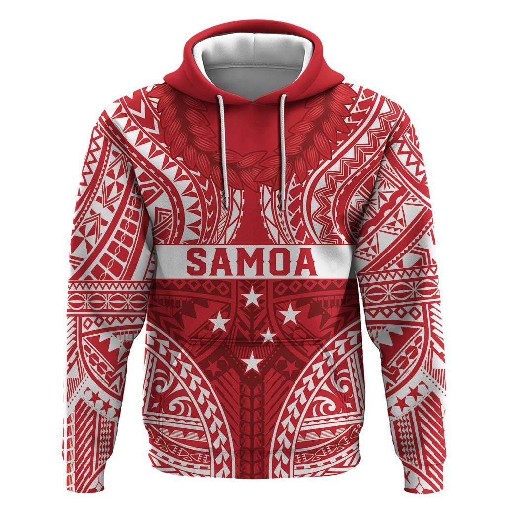 Personalised Toa Samoa Rugby Spirit Hoodie Red Samoan Tribal Pattern - Polynesian Pride