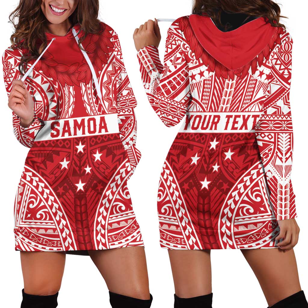 Personalised Toa Samoa Rugby Spirit Hoodie Dress Red Samoan Tribal Pattern - Polynesian Pride