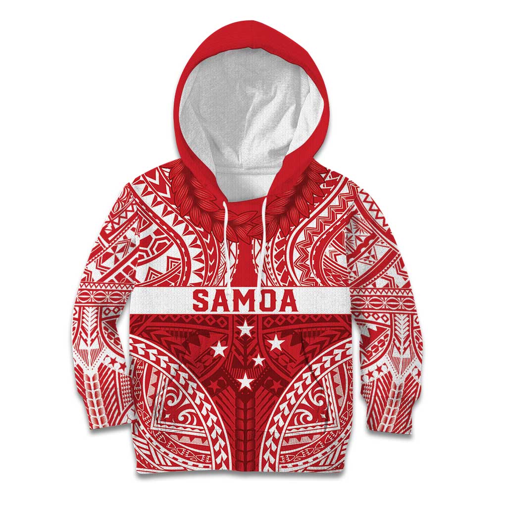 Personalised Toa Samoa Rugby Spirit Kid Hoodie Red Samoan Tribal Pattern - Polynesian Pride