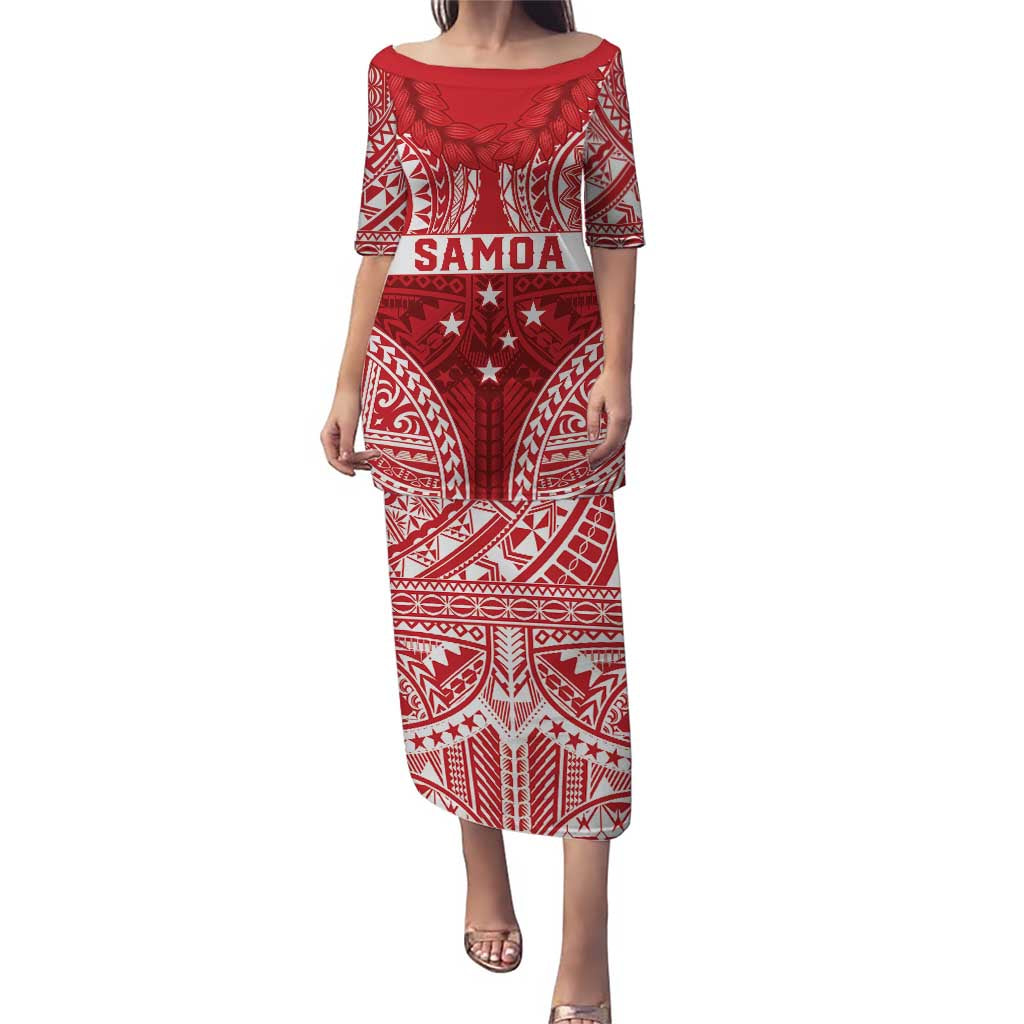 Personalised Toa Samoa Rugby Spirit Puletasi Red Samoan Tribal Pattern - Polynesian Pride