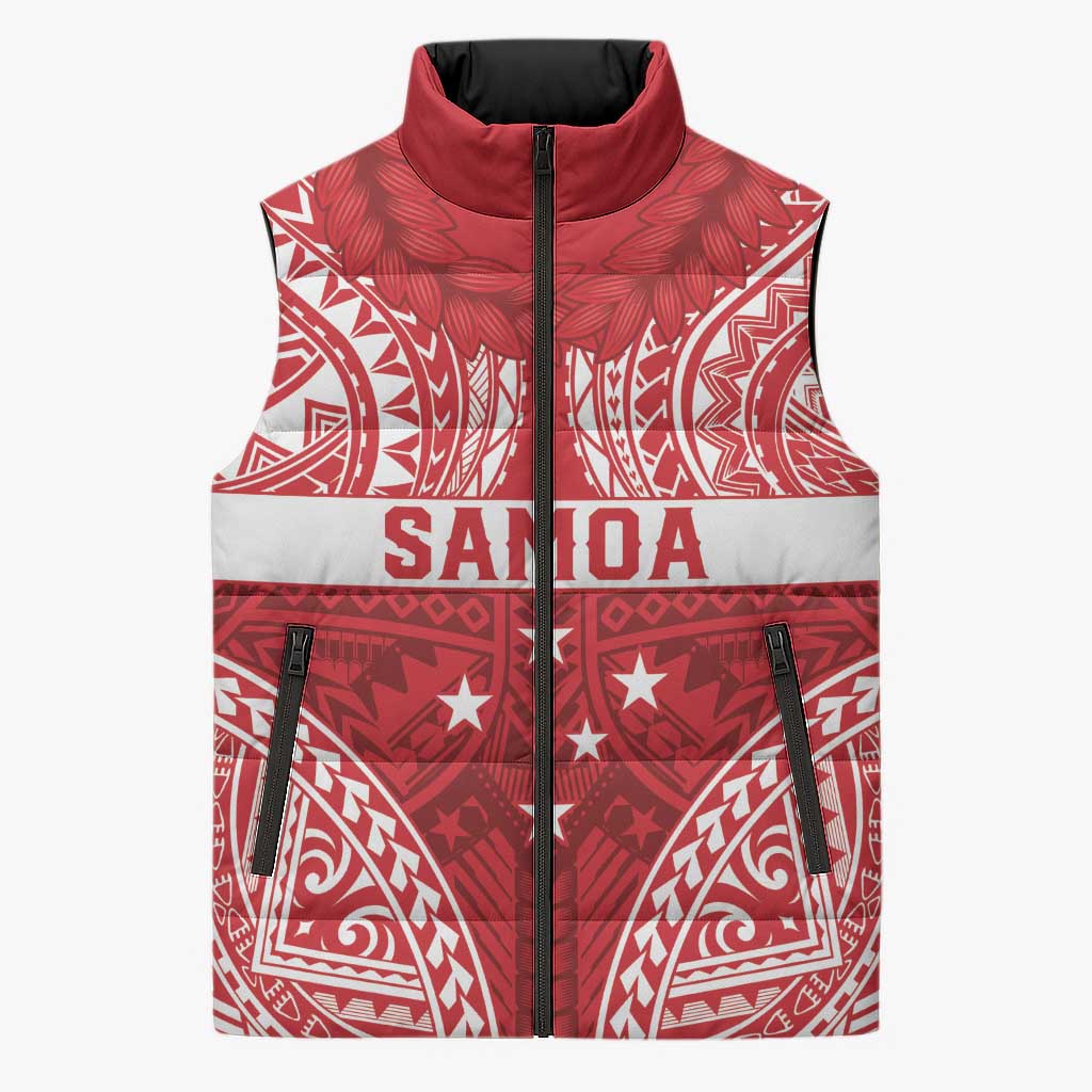 Personalised Toa Samoa Rugby Spirit Sleeveless Puffer Jacket Red Samoan Tribal Pattern LT9 Unisex Red - Polynesian Pride