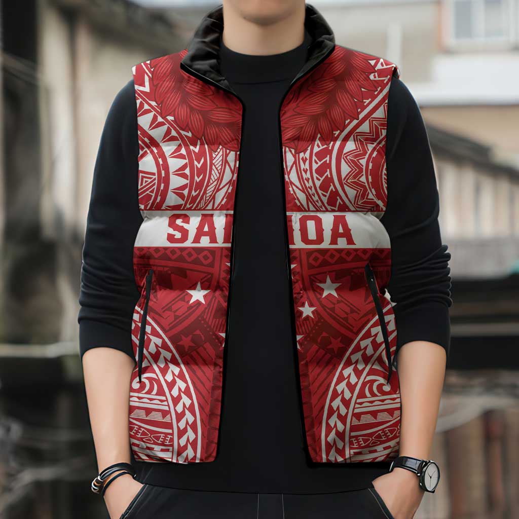 Personalised Toa Samoa Rugby Spirit Sleeveless Puffer Jacket Red Samoan Tribal Pattern LT9 - Polynesian Pride