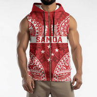Personalised Toa Samoa Rugby Spirit Sleeveless Zip Hoodie Red Samoan Tribal Pattern - Polynesian Pride