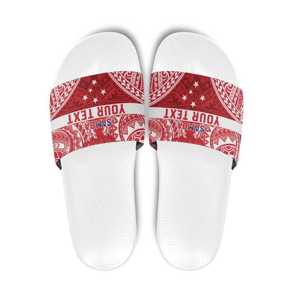 Personalised Toa Samoa Rugby Spirit Slide Sandals Red Samoan Tribal Pattern - Polynesian Pride