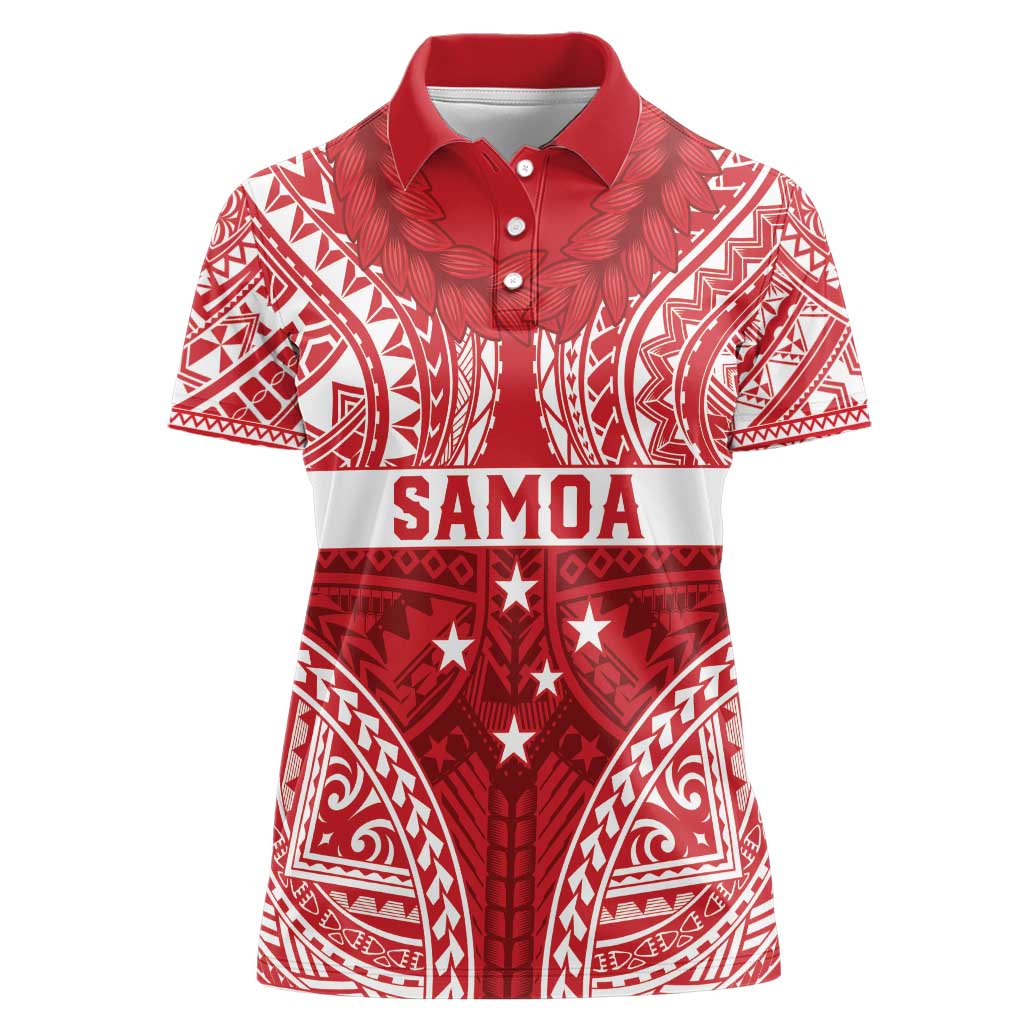Personalised Toa Samoa Rugby Spirit Women Polo Shirt Red Samoan Tribal Pattern - Polynesian Pride