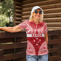 Personalised Toa Samoa Rugby Spirit Women Polo Shirt Red Samoan Tribal Pattern - Polynesian Pride