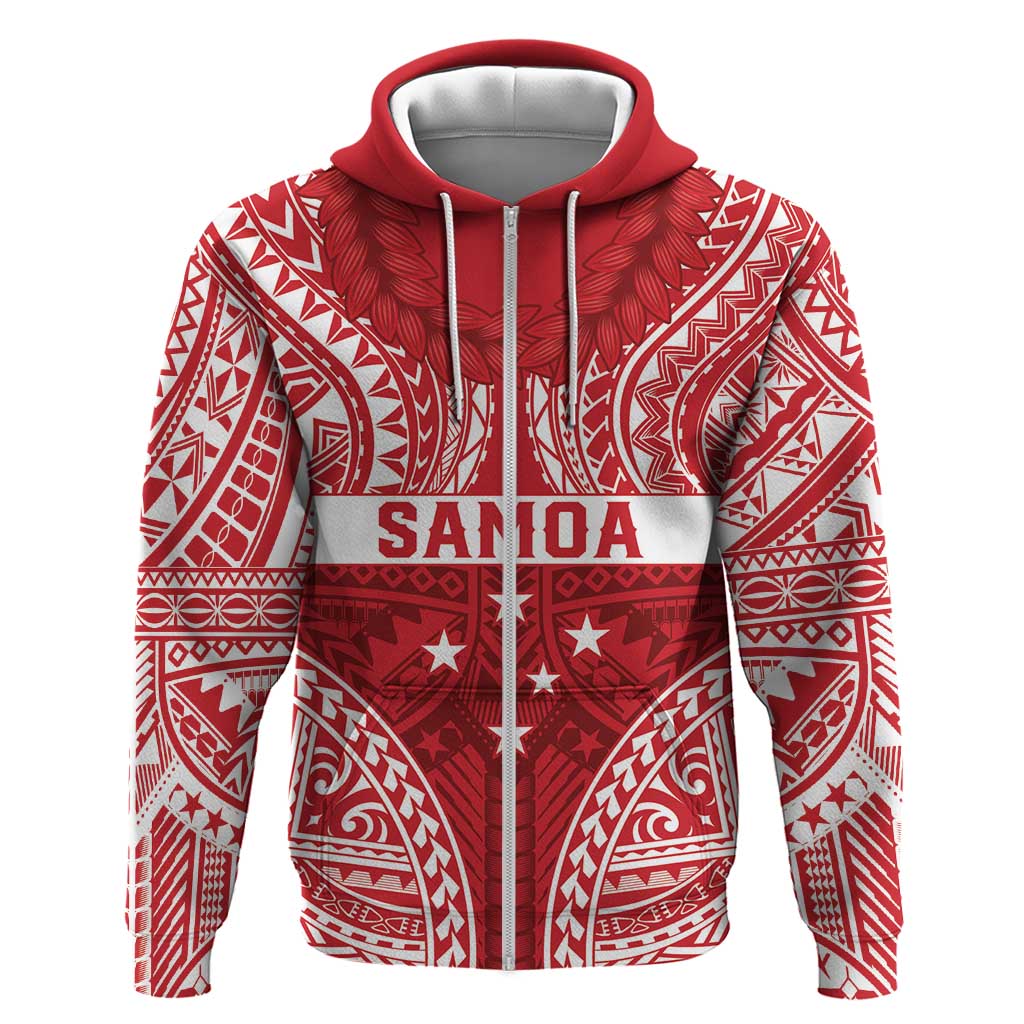 Personalised Toa Samoa Rugby Spirit Zip Hoodie Red Samoan Tribal Pattern - Polynesian Pride