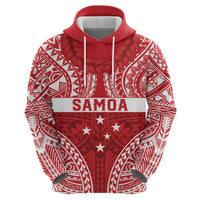 Personalised Toa Samoa Rugby Spirit Zip Hoodie Red Samoan Tribal Pattern - Polynesian Pride