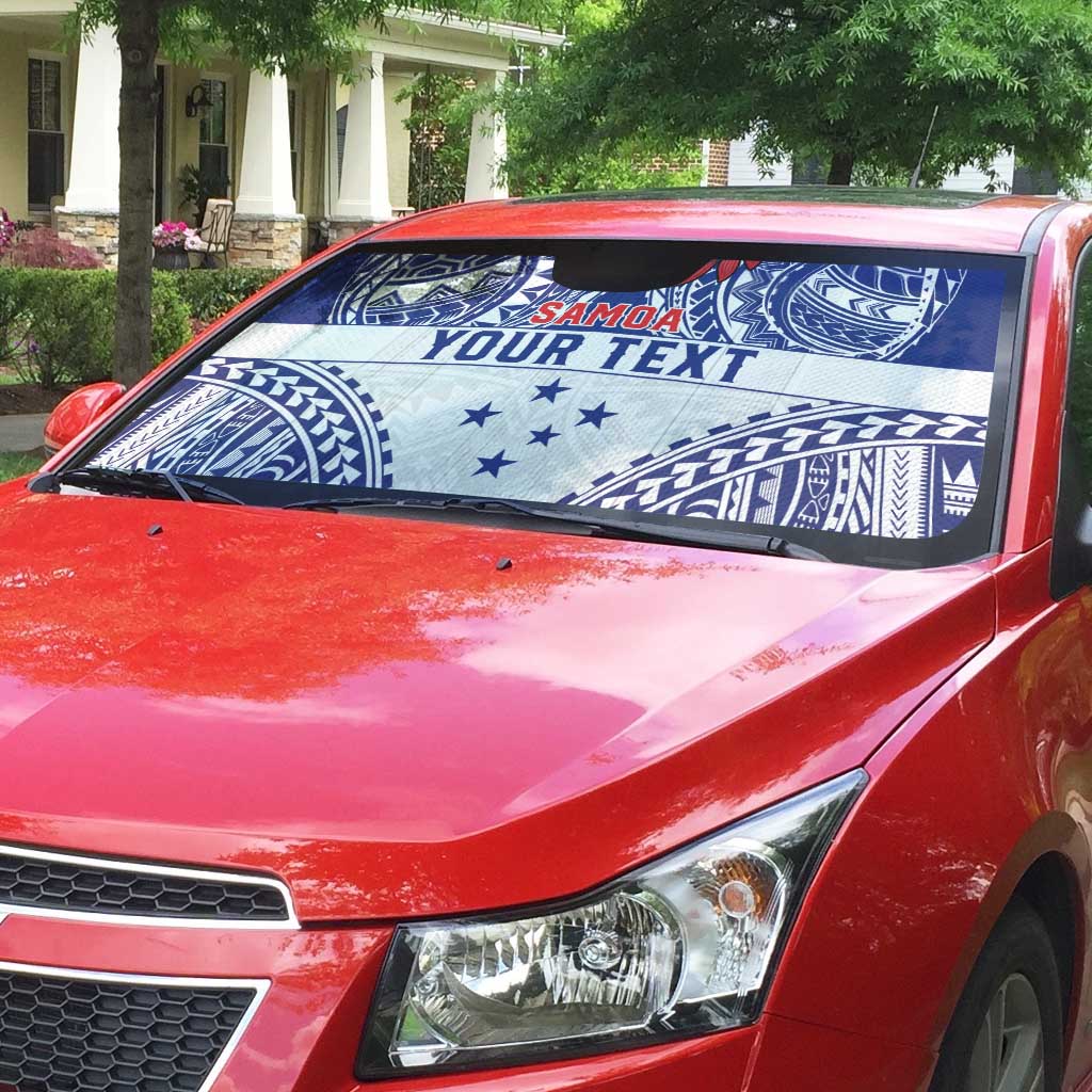 Personalised Toa Samoa Rugby Spirit Auto Sun Shade White Samoan Tribal Pattern - Polynesian Pride