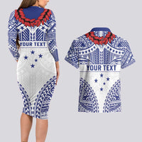 Personalised Toa Samoa Rugby Spirit Couples Matching Long Sleeve Bodycon Dress and Hawaiian Shirt White Samoan Tribal Pattern LT9 - Polynesian Pride