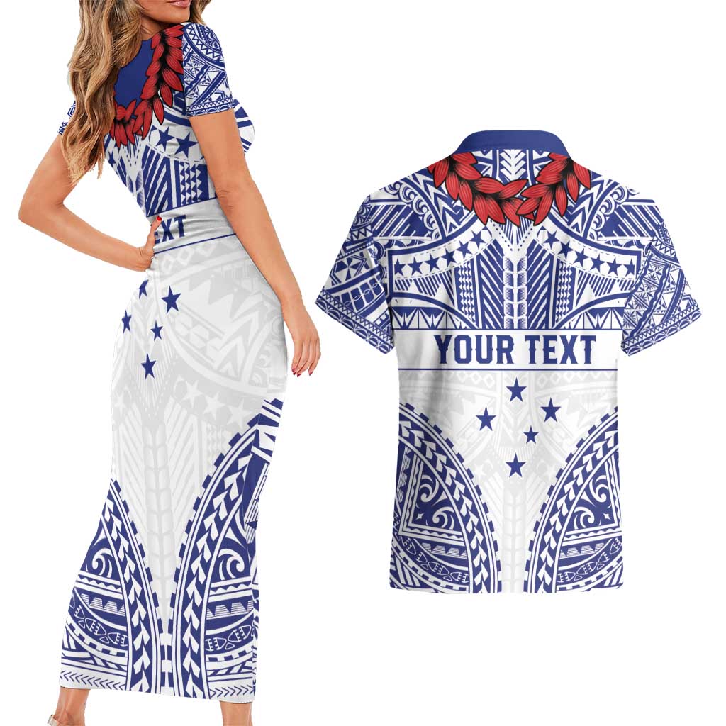 Personalised Toa Samoa Rugby Spirit Couples Matching Short Sleeve Bodycon Dress and Hawaiian Shirt White Samoan Tribal Pattern LT9 - Polynesian Pride