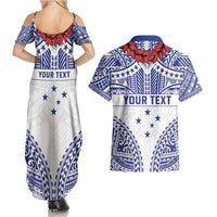Personalised Toa Samoa Rugby Spirit Couples Matching Summer Maxi Dress and Hawaiian Shirt White Samoan Tribal Pattern LT9 - Polynesian Pride