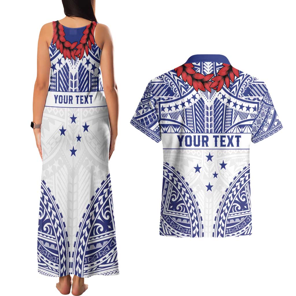 Personalised Toa Samoa Rugby Spirit Couples Matching Tank Maxi Dress and Hawaiian Shirt White Samoan Tribal Pattern LT9 - Polynesian Pride