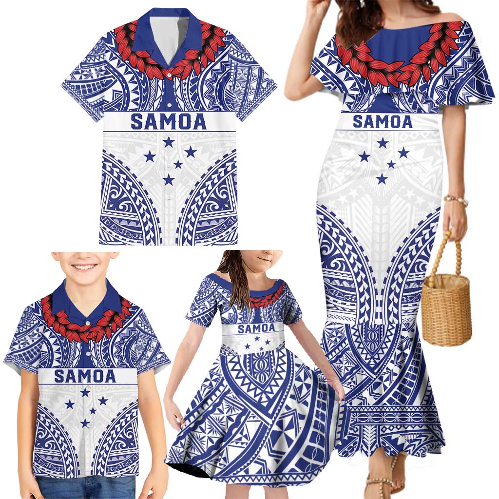 Personalised Toa Samoa Rugby Spirit Family Matching Mermaid Dress and Hawaiian Shirt White Samoan Tribal Pattern LT9 - Polynesian Pride