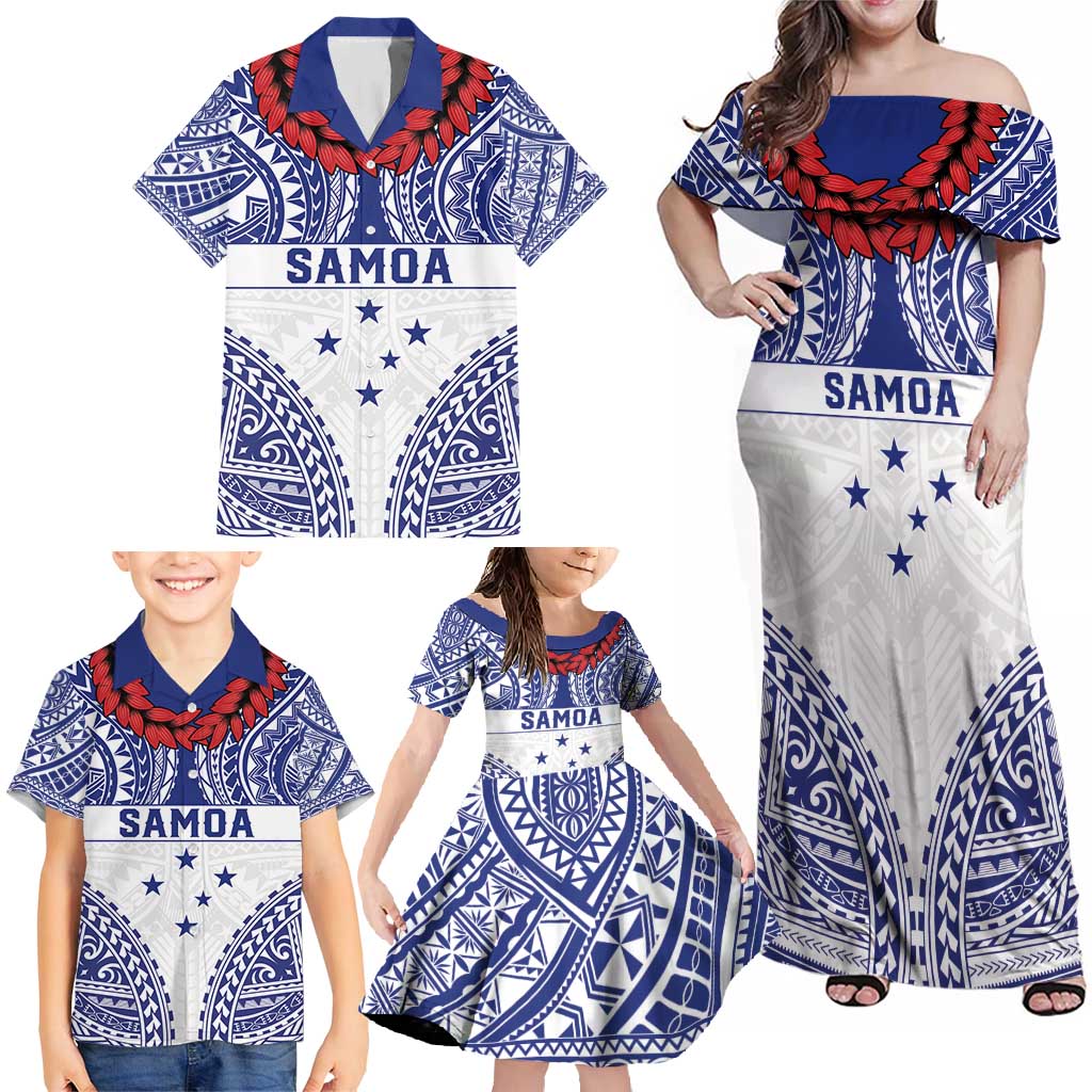 Personalised Toa Samoa Rugby Spirit Family Matching Off Shoulder Maxi Dress and Hawaiian Shirt White Samoan Tribal Pattern LT9 - Polynesian Pride