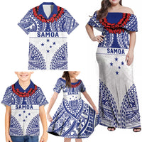 Personalised Toa Samoa Rugby Spirit Family Matching Off Shoulder Maxi Dress and Hawaiian Shirt White Samoan Tribal Pattern LT9 - Polynesian Pride