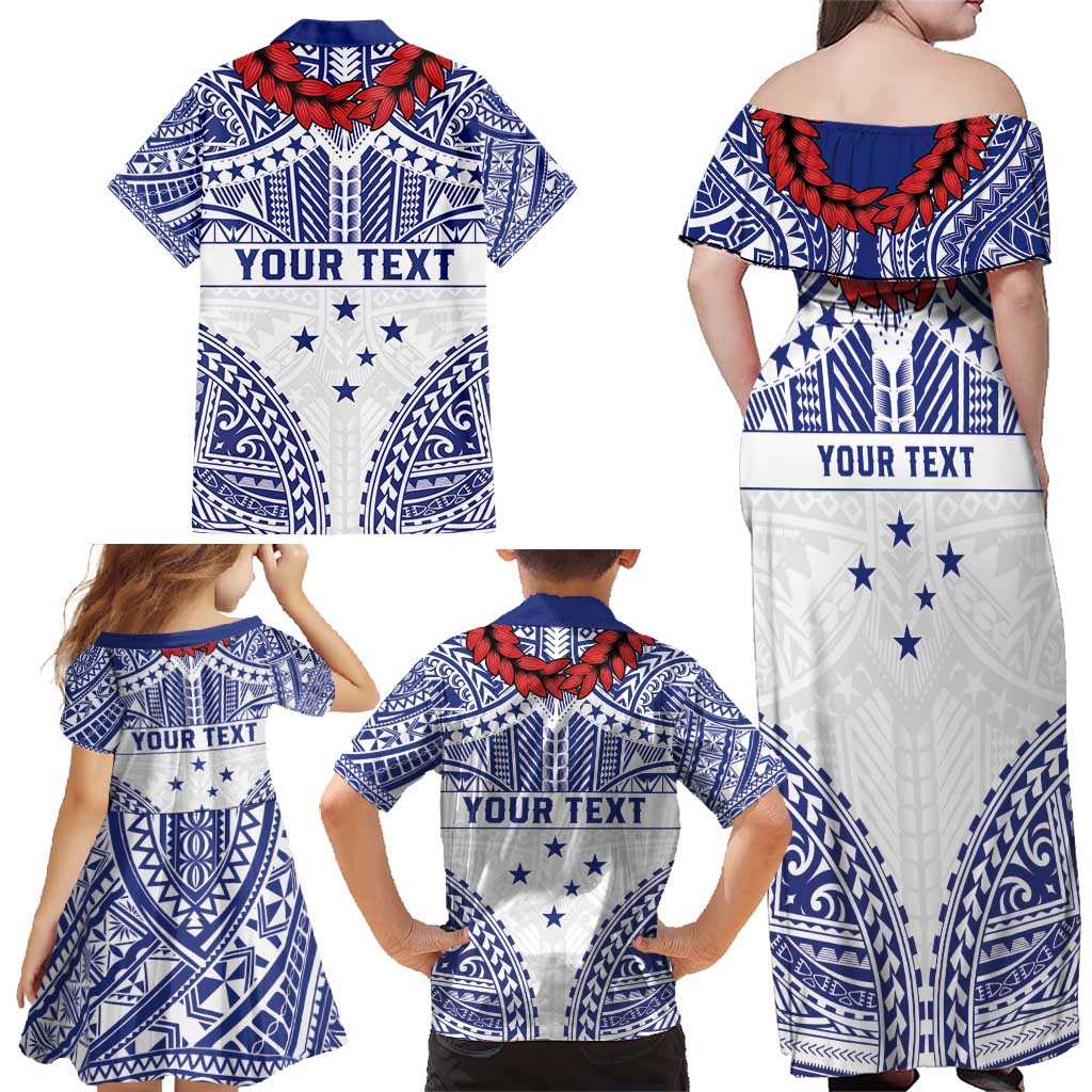 Personalised Toa Samoa Rugby Spirit Family Matching Off Shoulder Maxi Dress and Hawaiian Shirt White Samoan Tribal Pattern LT9 - Polynesian Pride