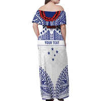 Personalised Toa Samoa Rugby Spirit Family Matching Off Shoulder Maxi Dress and Hawaiian Shirt White Samoan Tribal Pattern LT9 - Polynesian Pride