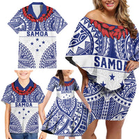 Personalised Toa Samoa Rugby Spirit Family Matching Off Shoulder Short Dress and Hawaiian Shirt White Samoan Tribal Pattern LT9 - Polynesian Pride