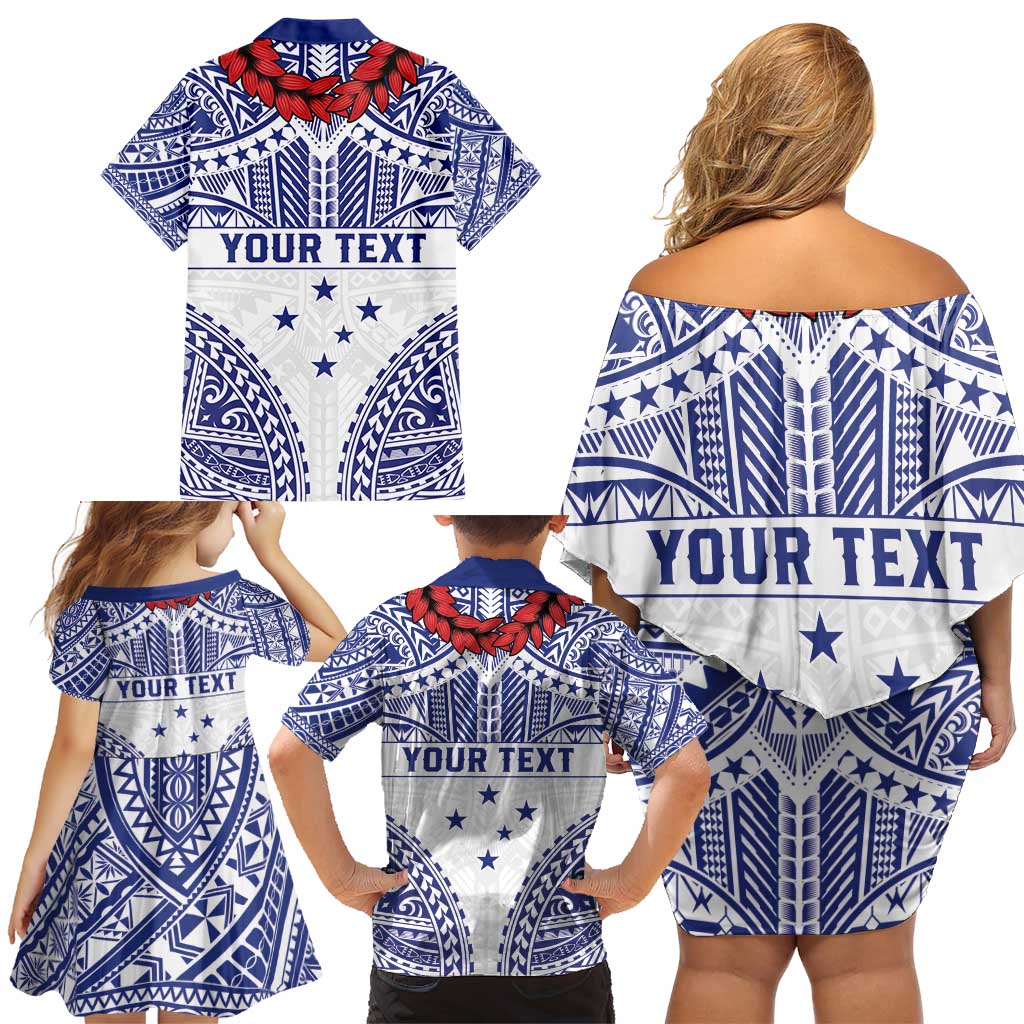 Personalised Toa Samoa Rugby Spirit Family Matching Off Shoulder Short Dress and Hawaiian Shirt White Samoan Tribal Pattern LT9 - Polynesian Pride