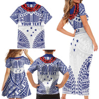 Personalised Toa Samoa Rugby Spirit Family Matching Short Sleeve Bodycon Dress and Hawaiian Shirt White Samoan Tribal Pattern LT9 - Polynesian Pride