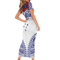 Personalised Toa Samoa Rugby Spirit Family Matching Short Sleeve Bodycon Dress and Hawaiian Shirt White Samoan Tribal Pattern LT9 - Polynesian Pride