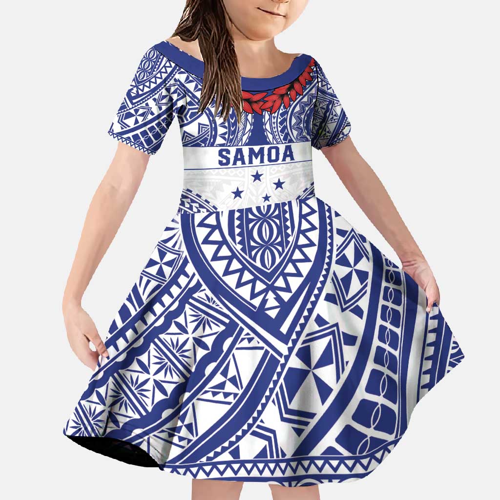 Personalised Toa Samoa Rugby Spirit Family Matching Summer Maxi Dress and Hawaiian Shirt White Samoan Tribal Pattern LT9 Daughter's Dress White - Polynesian Pride