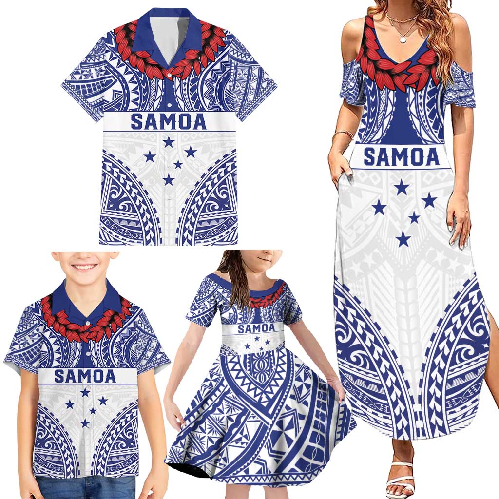 Personalised Toa Samoa Rugby Spirit Family Matching Summer Maxi Dress and Hawaiian Shirt White Samoan Tribal Pattern LT9 - Polynesian Pride