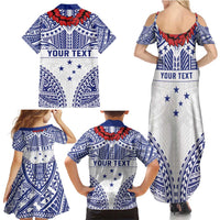 Personalised Toa Samoa Rugby Spirit Family Matching Summer Maxi Dress and Hawaiian Shirt White Samoan Tribal Pattern LT9 - Polynesian Pride