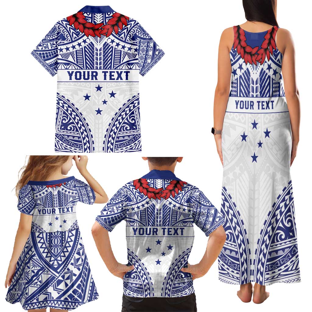 Personalised Toa Samoa Rugby Spirit Family Matching Tank Maxi Dress and Hawaiian Shirt White Samoan Tribal Pattern LT9 - Polynesian Pride